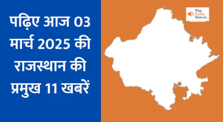 Rajasthan Latest Update : पढ़िए आज 03 मार्च 2025 की राजस्थान की प्रमुख 11 खबरें...